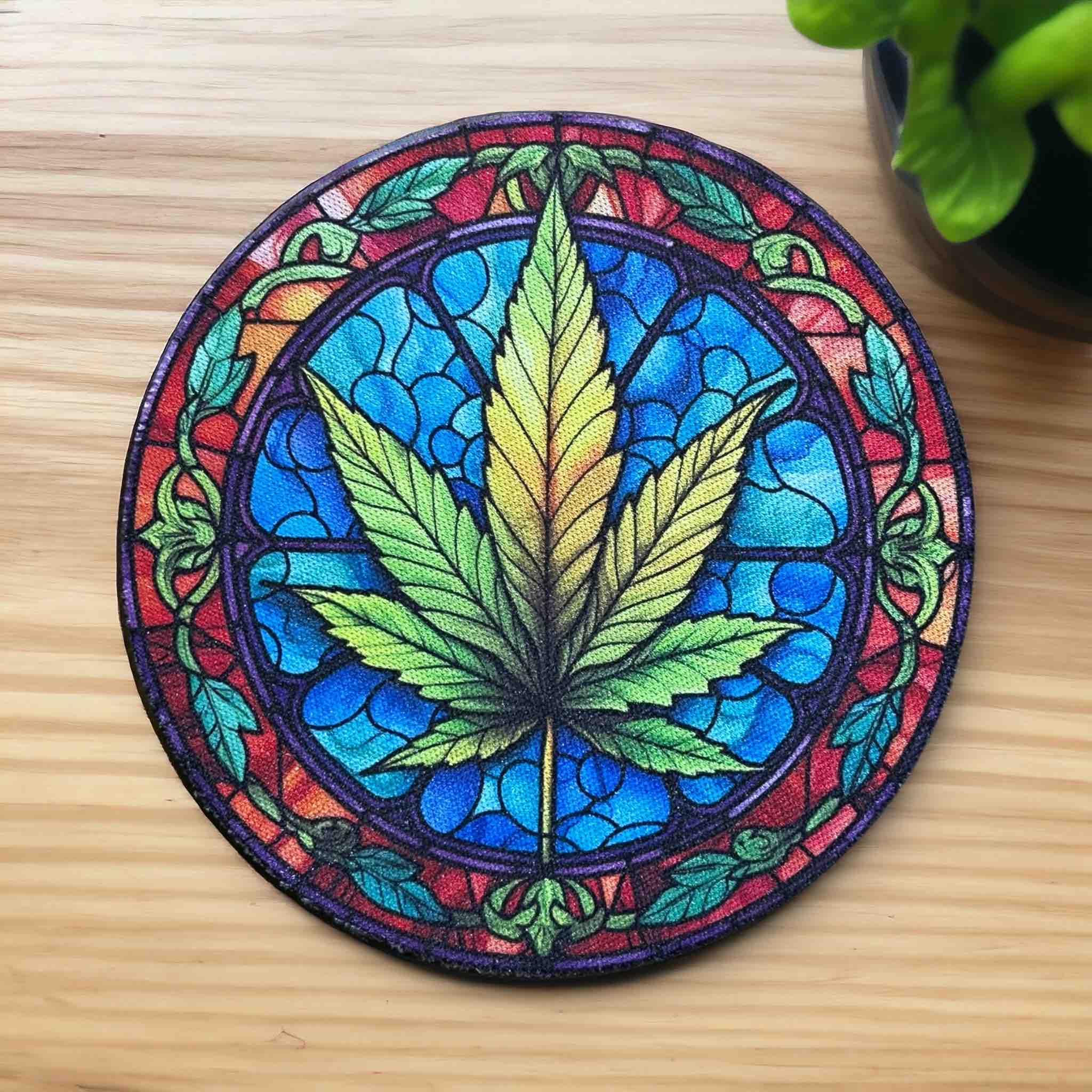 Stained Glass Style Cannabis Leaf - Pack of 4 Neoprene Coasters - Laser Design Creations