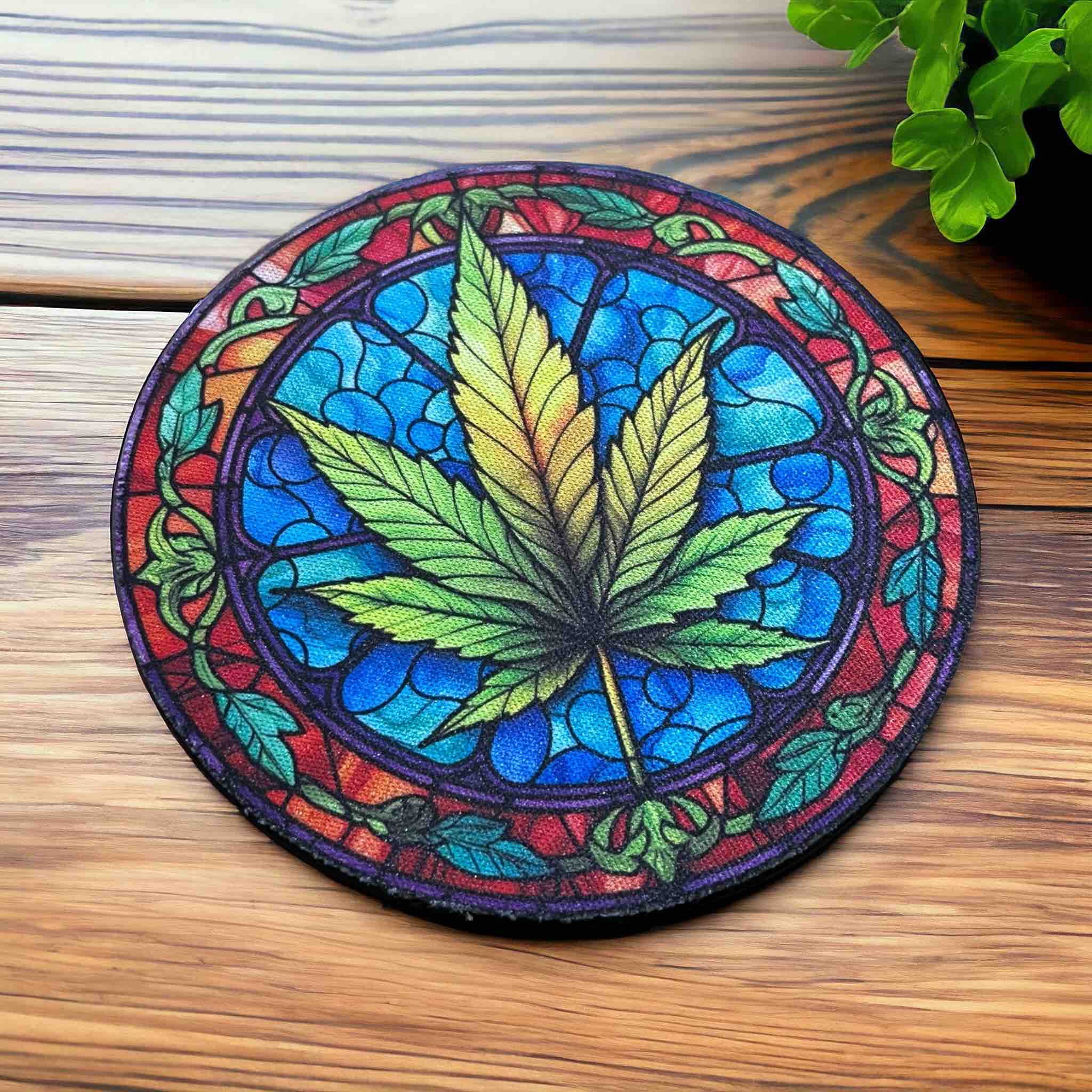 Stained Glass Style Cannabis Leaf - Pack of 4 Neoprene Coasters - Laser Design Creations