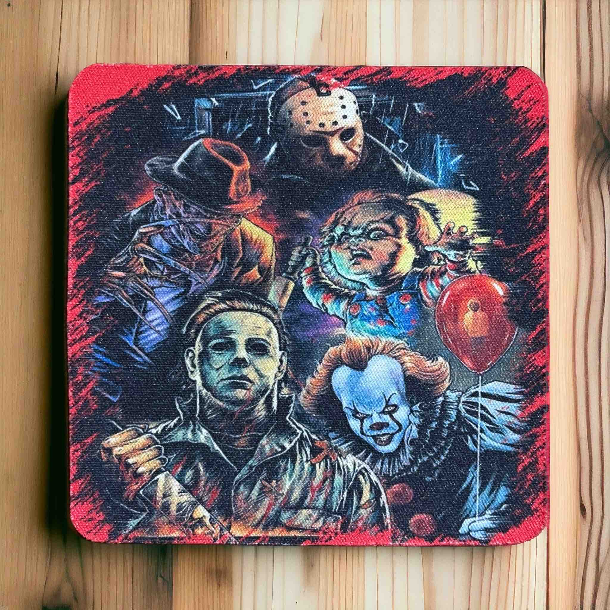 Horror Iconic Slashers Movie Art for Fans - Pack of 4 Neoprene Coasters - Laser Design Creations
