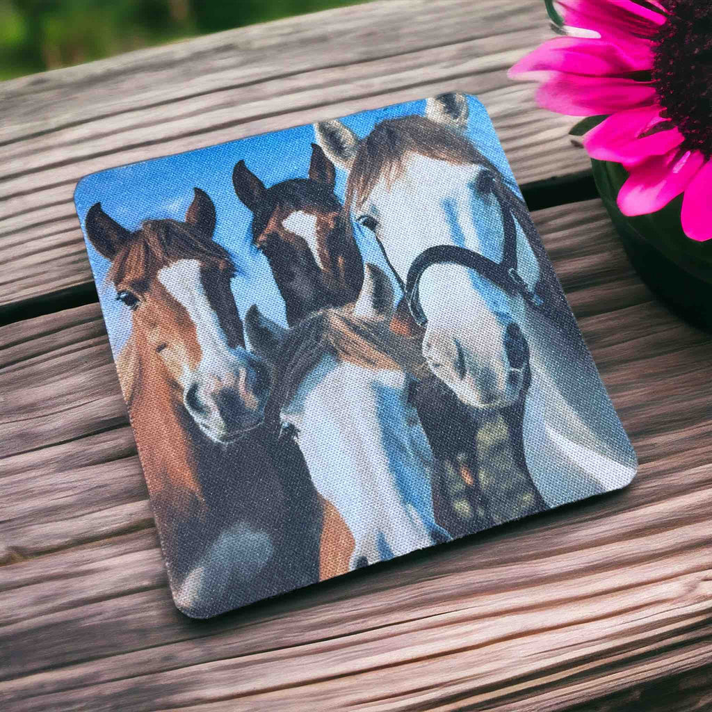 Playful Horse 'Selfie' Design for Horse Enthusiasts - Pack of 4 Neoprene Coasters - Laser Design Creations