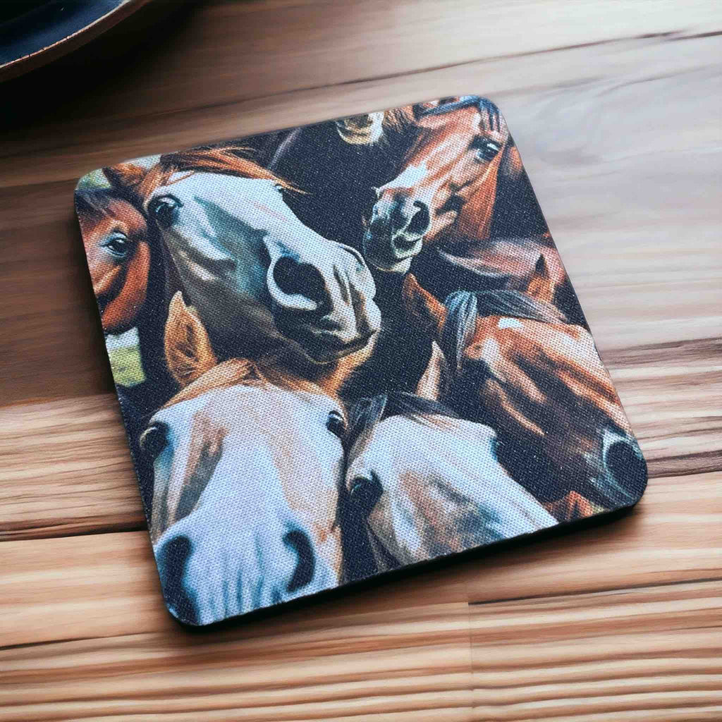 Playful Horse 'Selfie' Design for Horse Enthusiasts - Pack of 4 Neoprene Coasters - Laser Design Creations