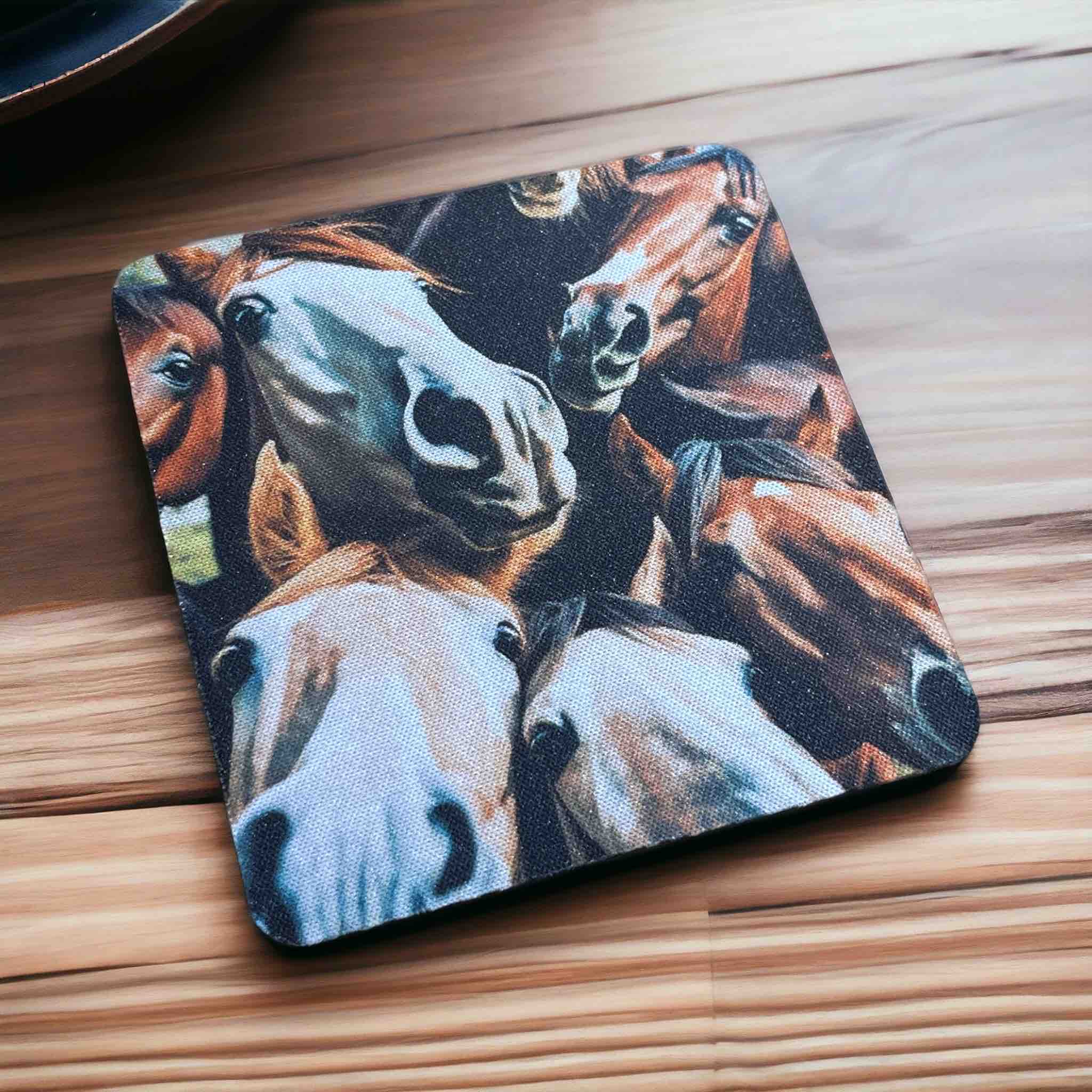 Playful Horse 'Selfie' Design for Horse Enthusiasts - Pack of 4 Neoprene Coasters - Laser Design Creations