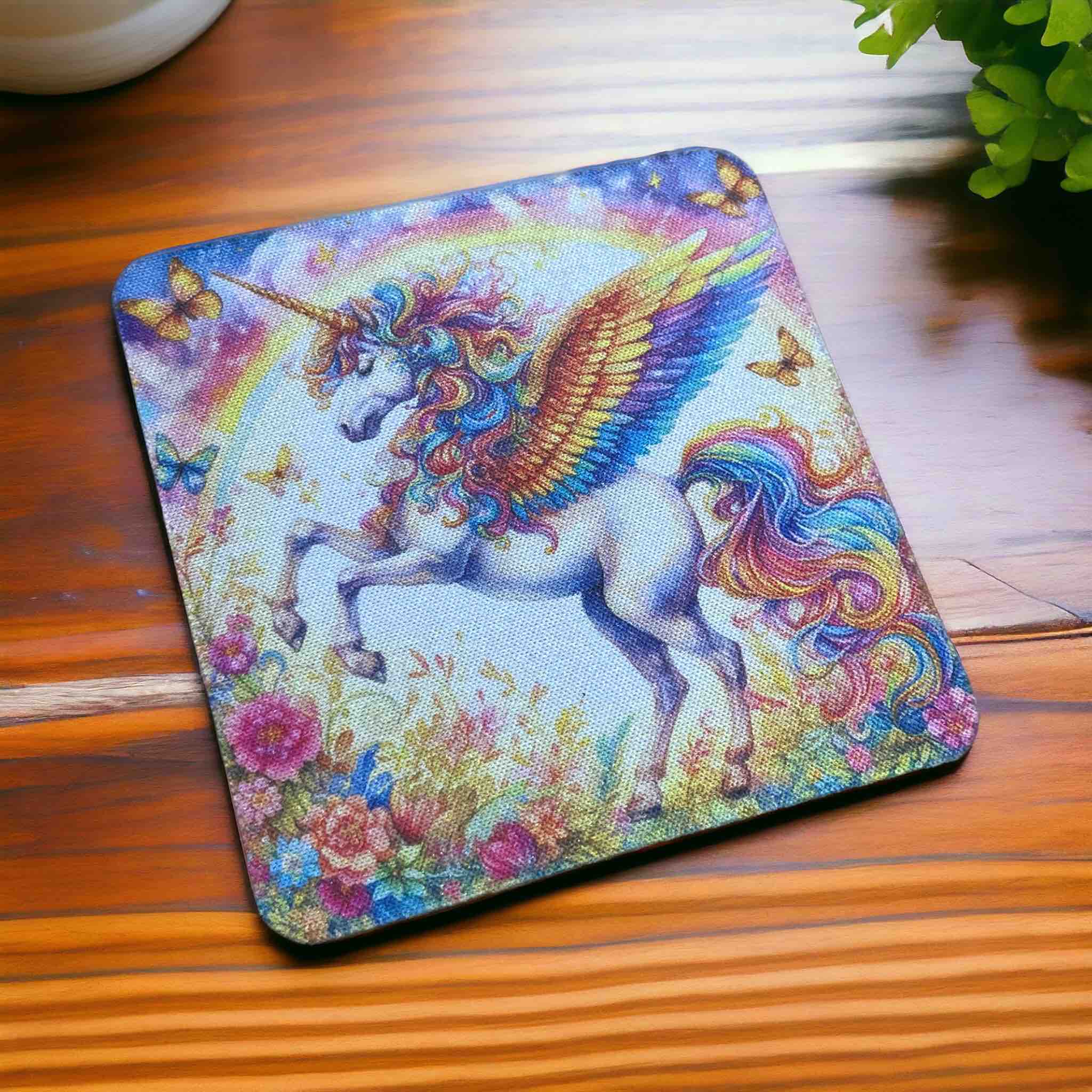 Magical Pegasus Vibrant Whimsical Unicorn Horse Art  - Pack of 4 Neoprene Coasters - Laser Design Creations