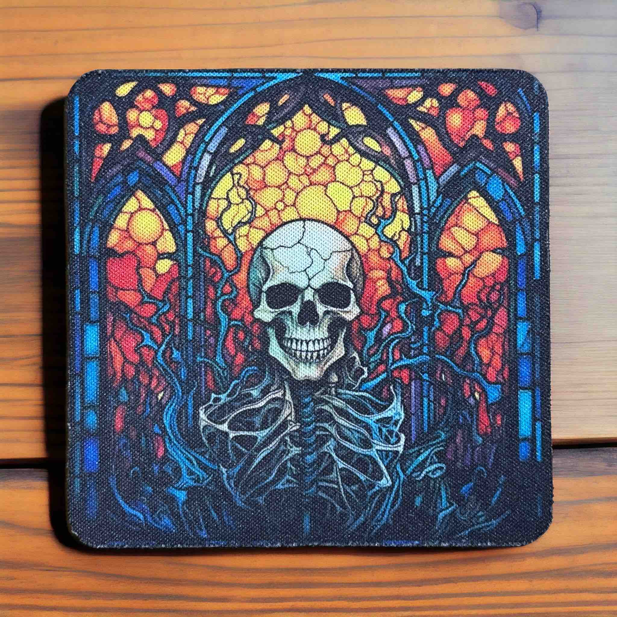 Gothic Stained Glass Style Skull Designs - Pack of 4 Neoprene Coasters - Laser Design Creations