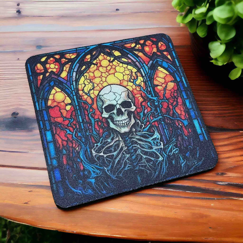 Gothic Stained Glass Style Skull Designs - Pack of 4 Neoprene Coasters - Laser Design Creations
