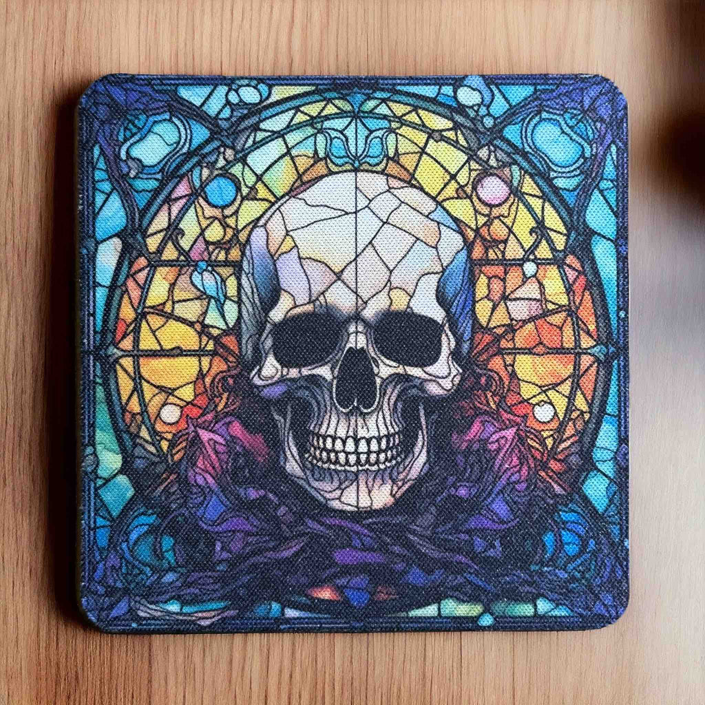 Gothic Stained Glass Style Skull Designs - Pack of 4 Neoprene Coasters - Laser Design Creations