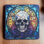 Gothic Stained Glass Style Skull Designs - Pack of 4 Neoprene Coasters - Laser Design Creations