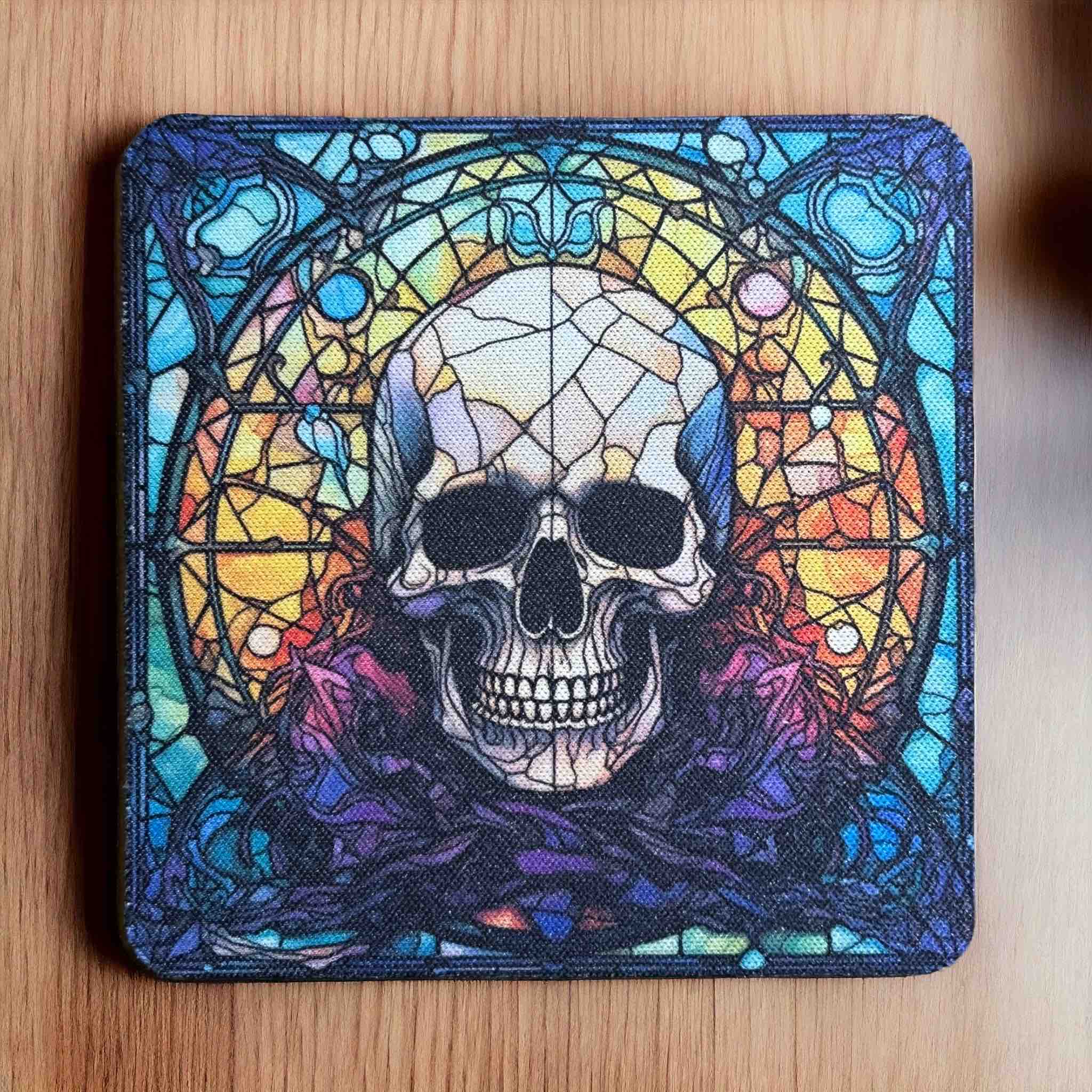 Gothic Stained Glass Style Skull Designs - Pack of 4 Neoprene Coasters - Laser Design Creations