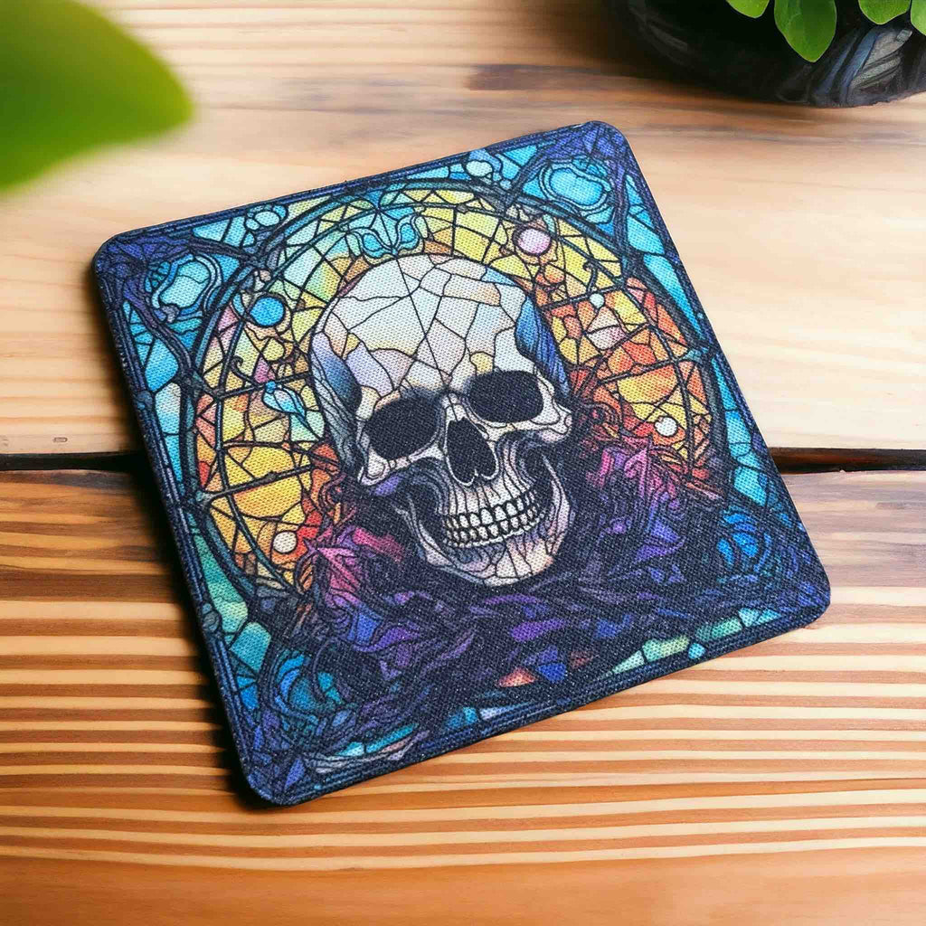 Gothic Stained Glass Style Skull Designs - Pack of 4 Neoprene Coasters - Laser Design Creations