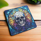 Gothic Stained Glass Style Skull Designs - Pack of 4 Neoprene Coasters - Laser Design Creations