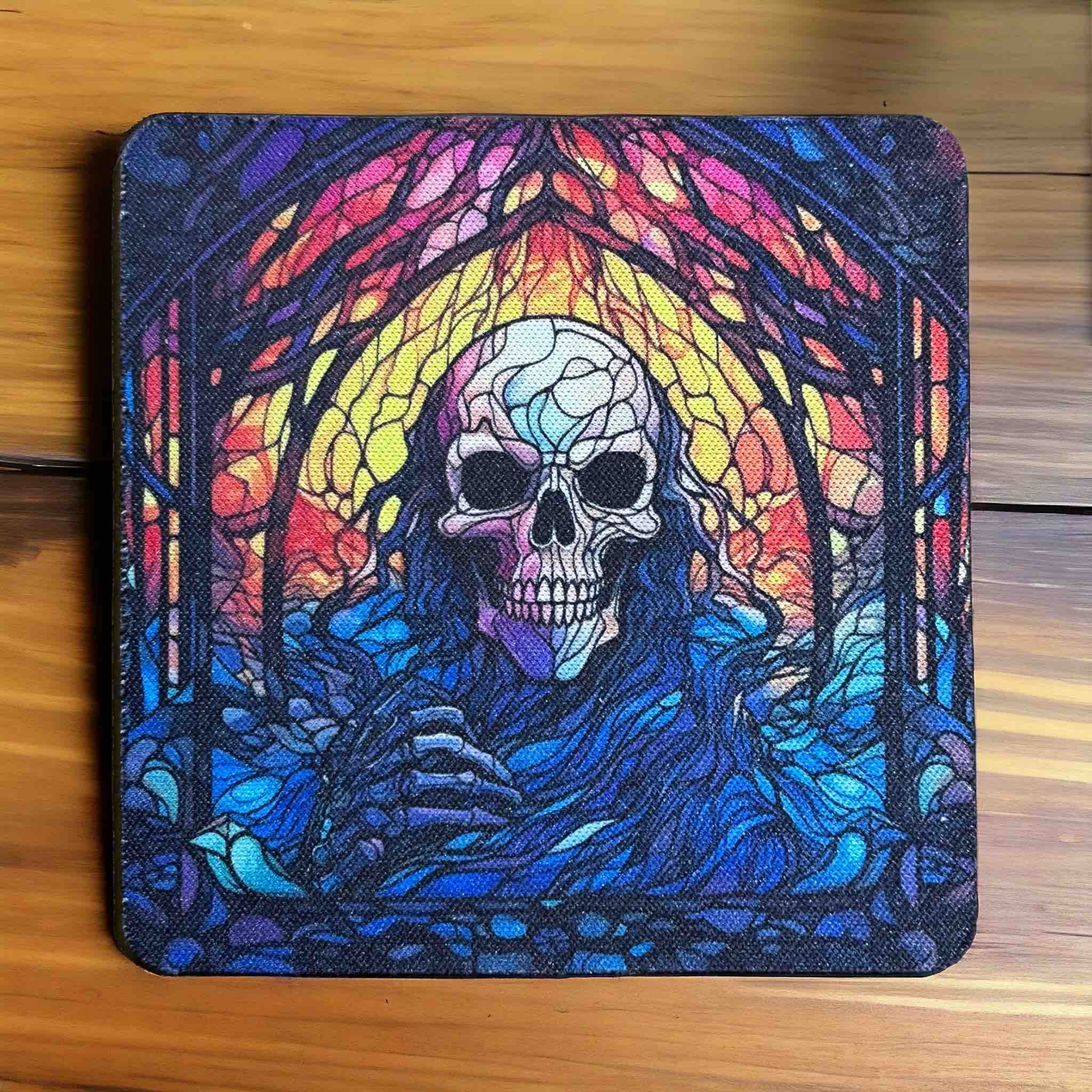 Gothic Stained Glass Style Skull Designs - Pack of 4 Neoprene Coasters - Laser Design Creations