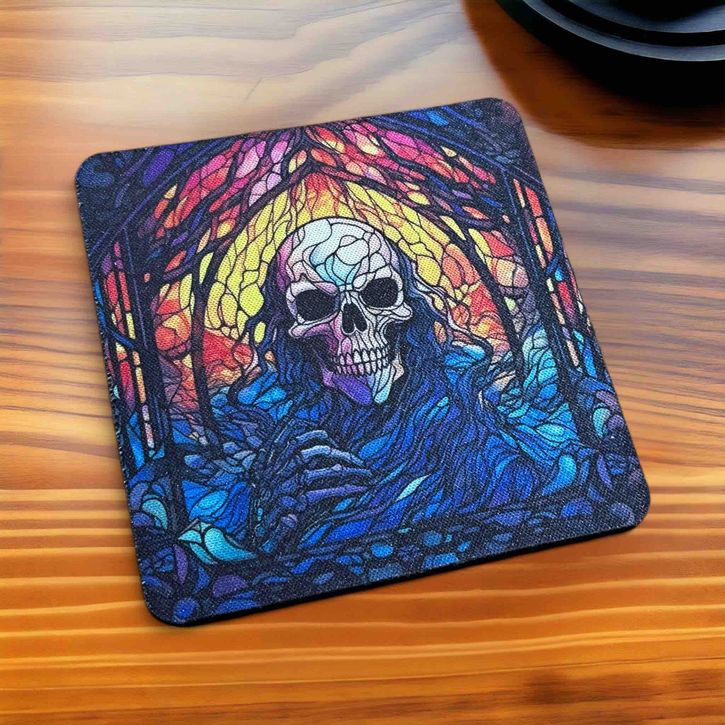 Gothic Stained Glass Style Skull Designs - Pack of 4 Neoprene Coasters - Laser Design Creations