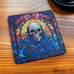 Gothic Stained Glass Style Skull Designs - Pack of 4 Neoprene Coasters - Laser Design Creations