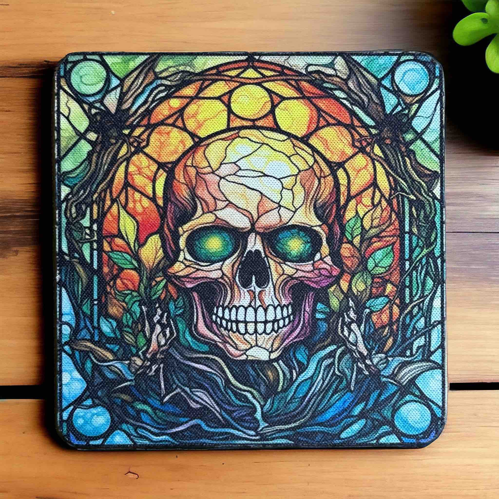 Gothic Stained Glass Style Skull Designs - Pack of 4 Neoprene Coasters - Laser Design Creations