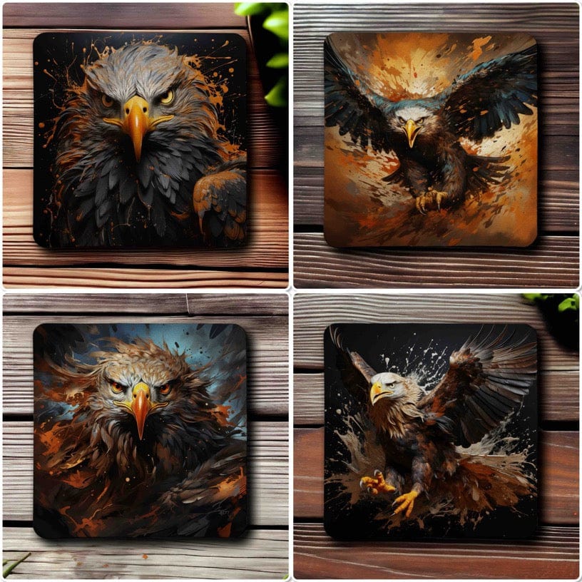Majestic Eagle Dynamic Splash Art Designs - Pack of 4 Neoprene Coasters - Laser Design Creations