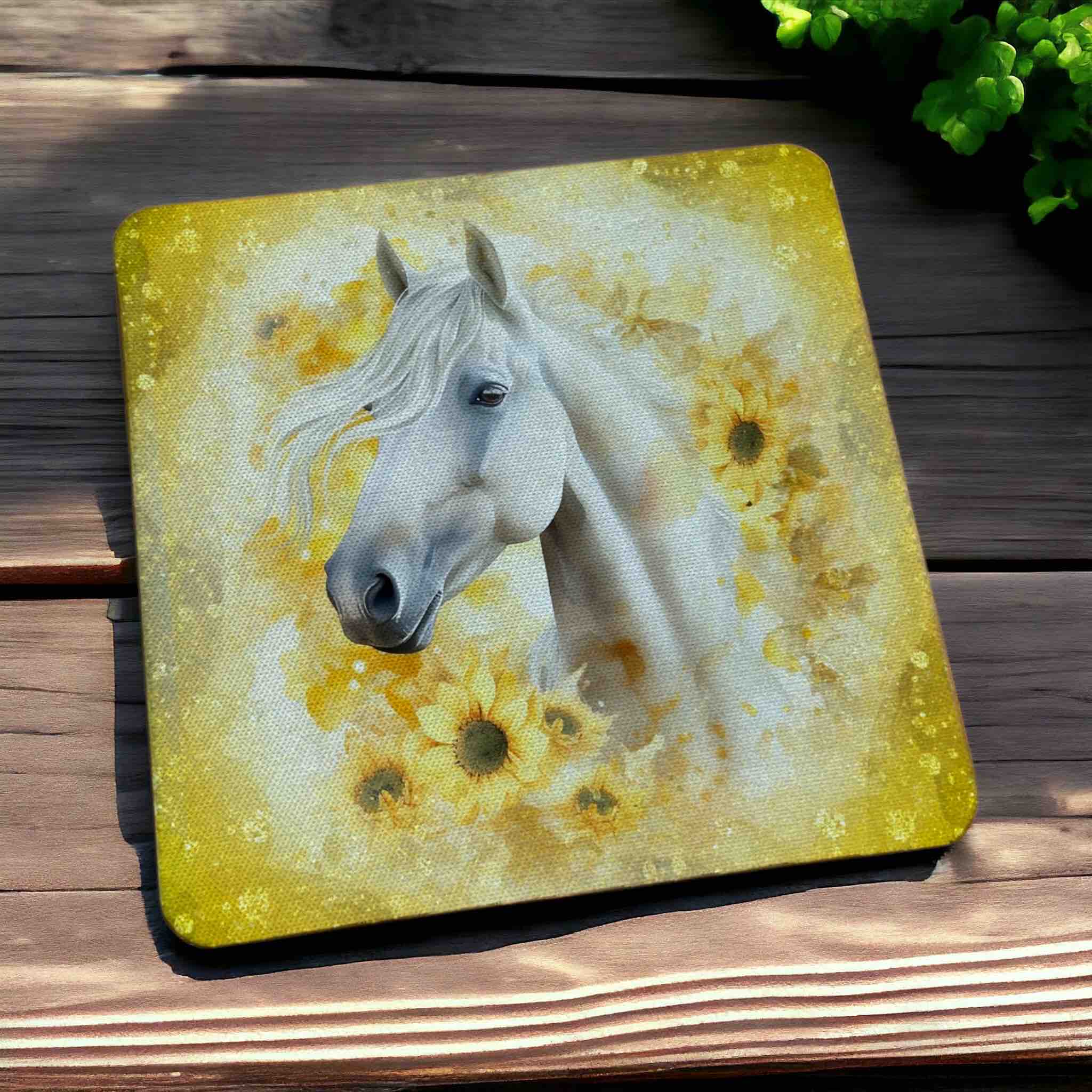 Sunflower Horse Elegant White/Black Horse Portraits - Pack of 4 Neoprene Coasters - Laser Design Creations