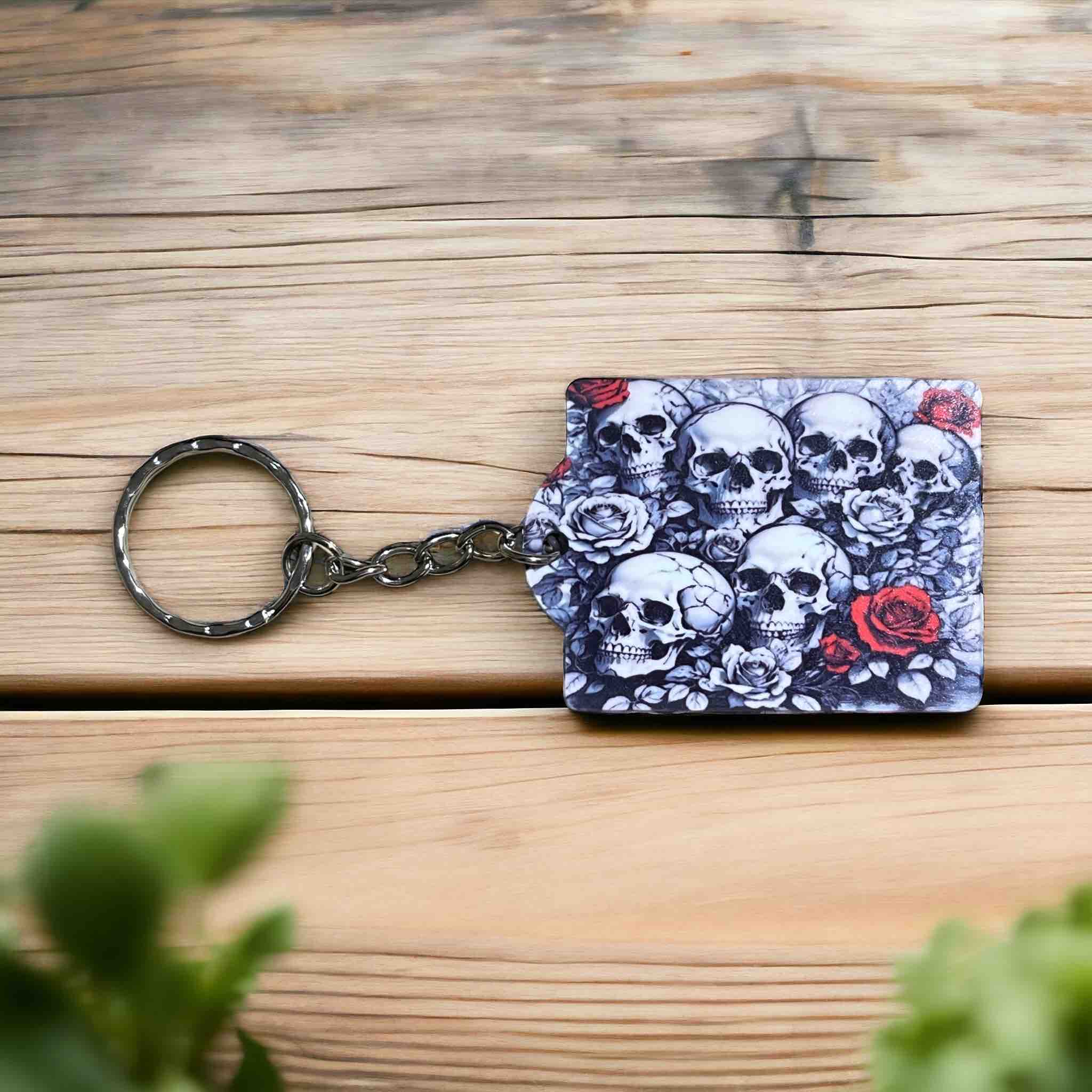 'Skull and Roses' Keychain for Edgy Spirits - Keyring / Bag Tag - Laser Design Creations