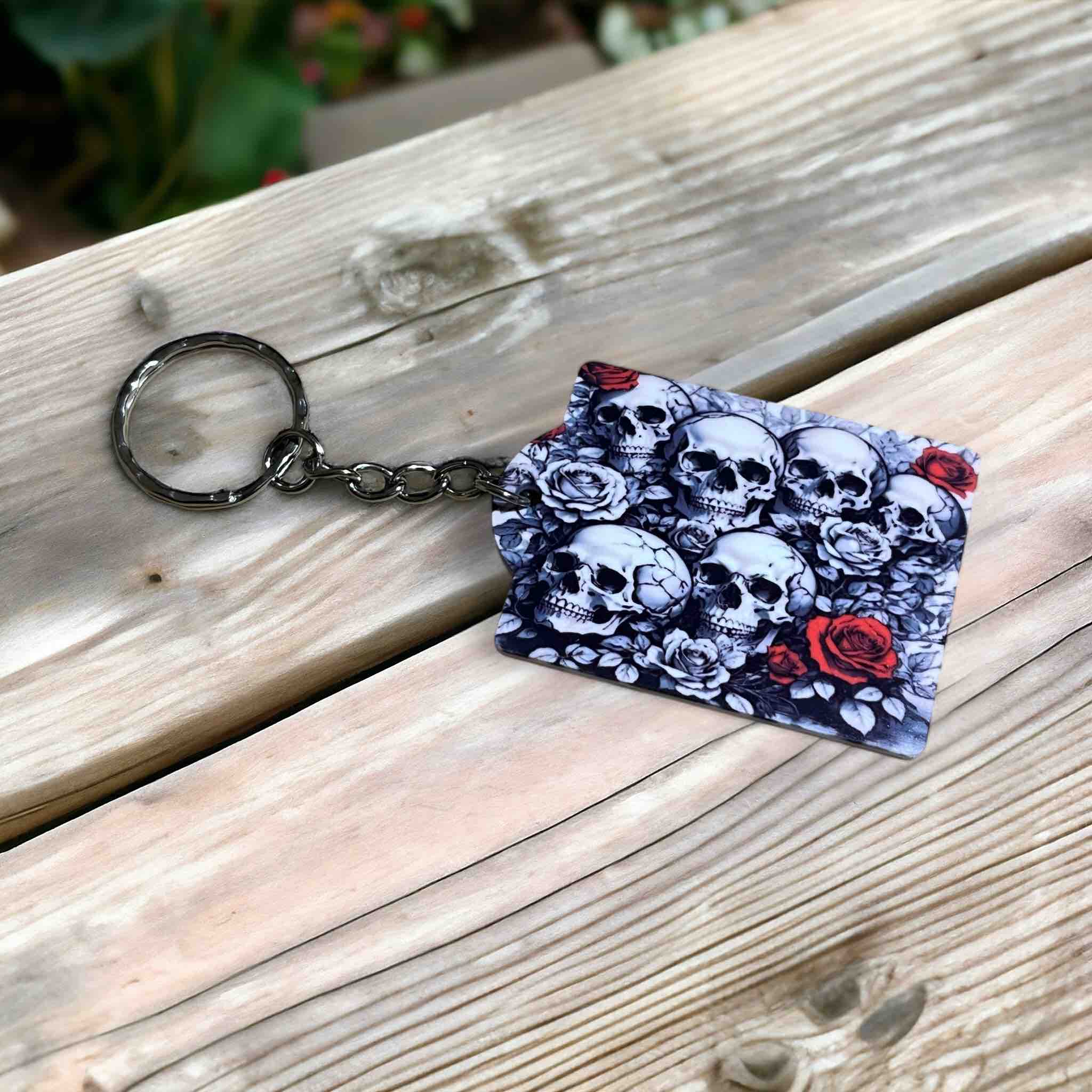 'Skull and Roses' Keychain for Edgy Spirits - Keyring / Bag Tag - Laser Design Creations