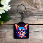 Vibrant Neon Style Chihuahua Dog Design - Keyring / Bag Tag - Laser Design Creations