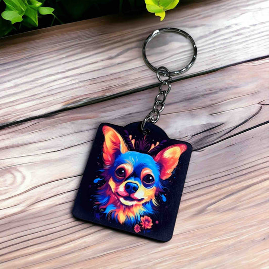 Vibrant Neon Style Chihuahua Dog Design - Keyring / Bag Tag - Laser Design Creations