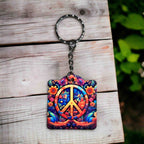 'Vibrant Peace Sign' Playful Hippie Vibe - Keyring / Bag Tag - Laser Design Creations