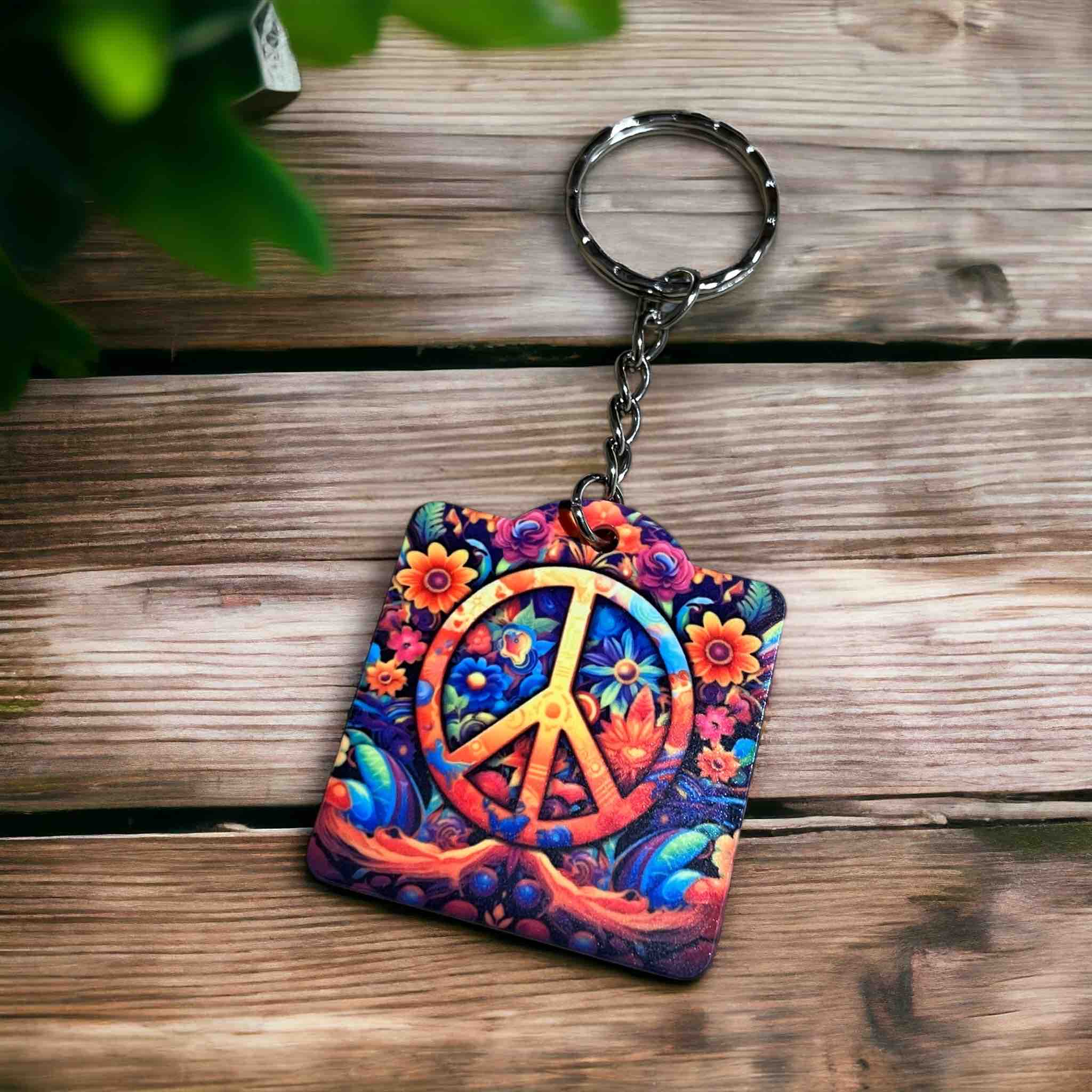 'Vibrant Peace Sign' Playful Hippie Vibe - Keyring / Bag Tag - Laser Design Creations