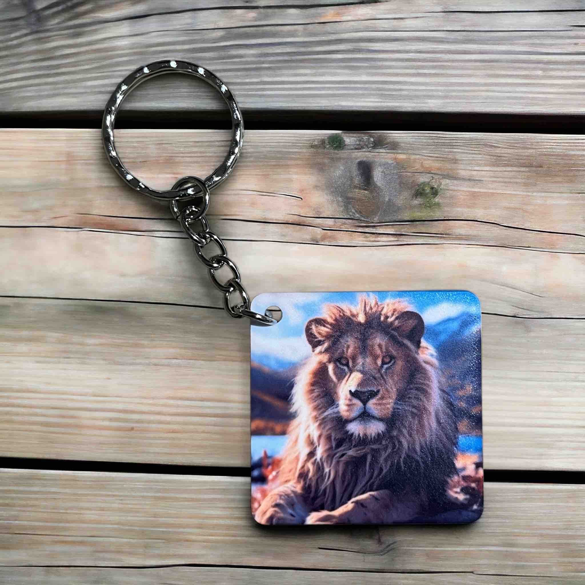 'Majestic Lion Mountain' Playful Wilderness Vibe - Keyring / Bag Tag - Laser Design Creations