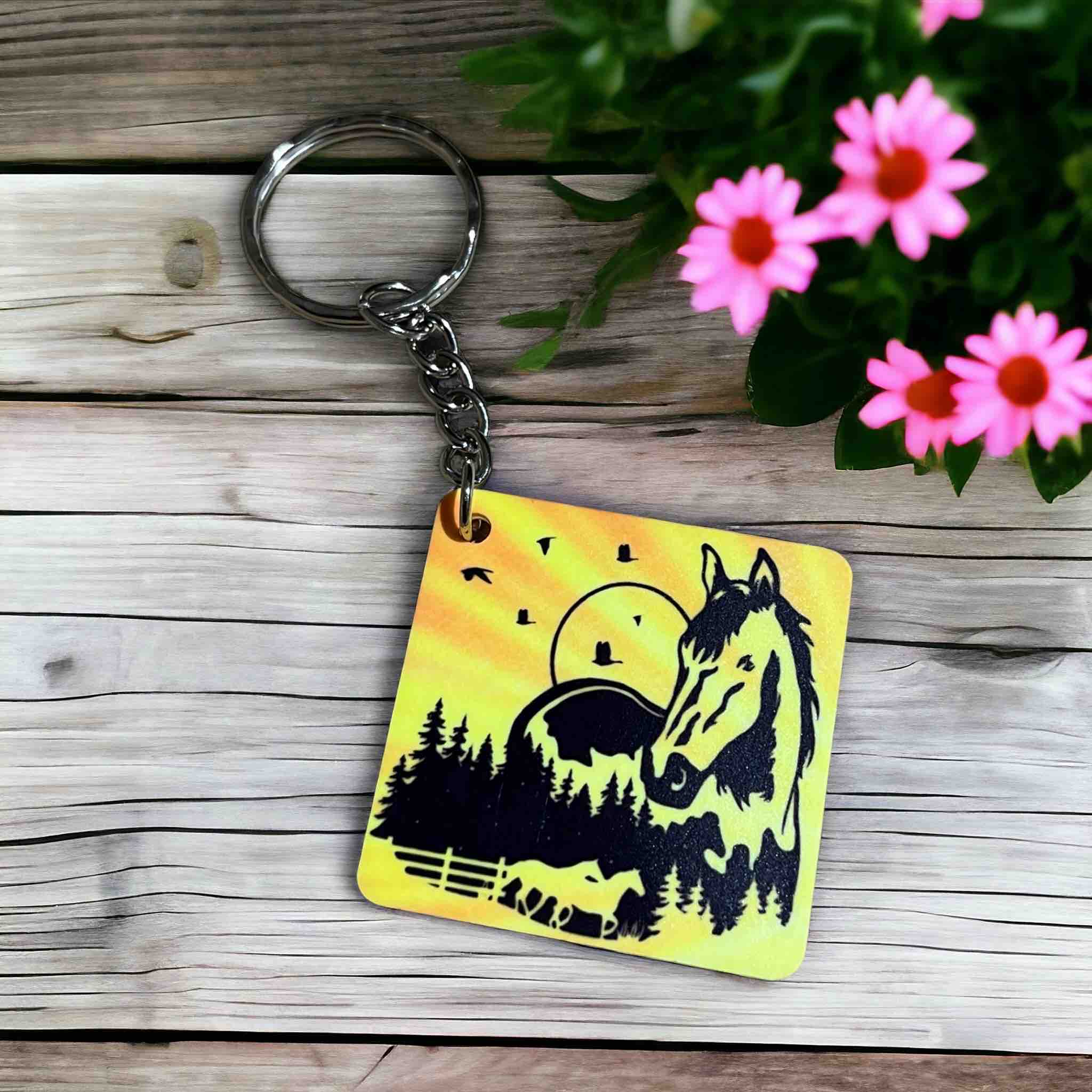 'Wild Horse Sunset' Playful Wilderness Vibe - Keyring / Bag Tag - Laser Design Creations