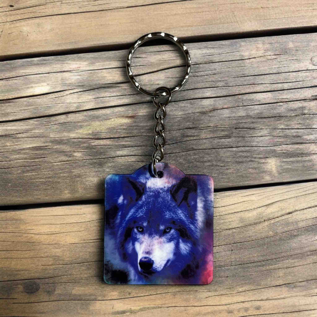 Majestic Blue Wolf with Nebula Design - Keyring / Bag Tag - Laser Design Creations