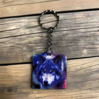 Majestic Blue Wolf with Nebula Design - Keyring / Bag Tag - Laser Design Creations