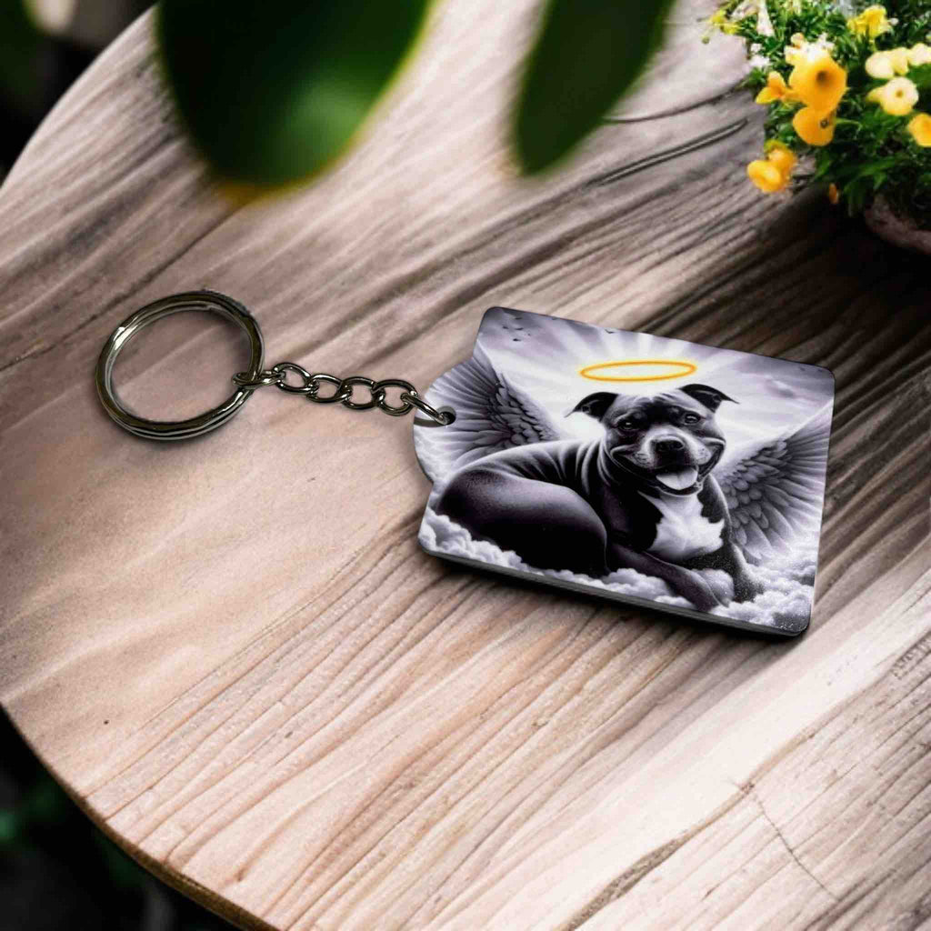 'Angel Staffordshire Bull Terrier' Staffy Halo Design - Keyring / Bag Tag - Laser Design Creations