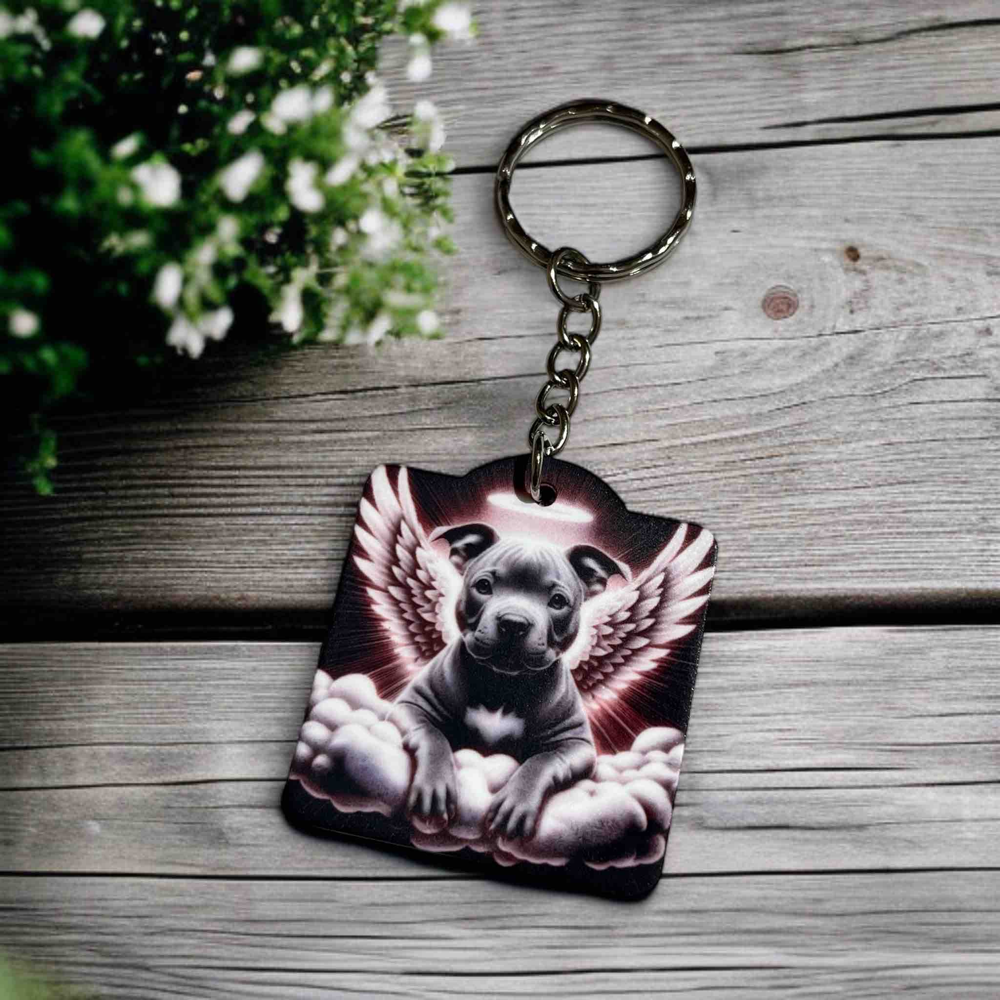 'Angel Staffordshire Bull Terrier' Heavenly Staffy Pup - Keyring / Bag Tag - Laser Design Creations