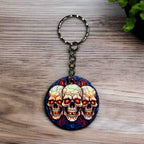 Macabre Skull keyring, showcasing the second of five gothic skull designs with glowing eyes by Laser Design Creations.