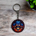 Macabre Skull keyring, showcasing the forth of five gothic skull designs with glowing eyes by Laser Design Creations.