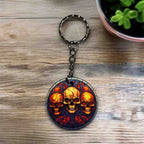 Macabre Skull keyring, showcasing the fifth of five gothic skull designs with glowing eyes by Laser Design Creations.