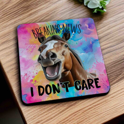Breaking News, I Don’t Care! Funny Horse Colourful Design - Pack of 4 Neoprene Coasters - Laser Design Creations