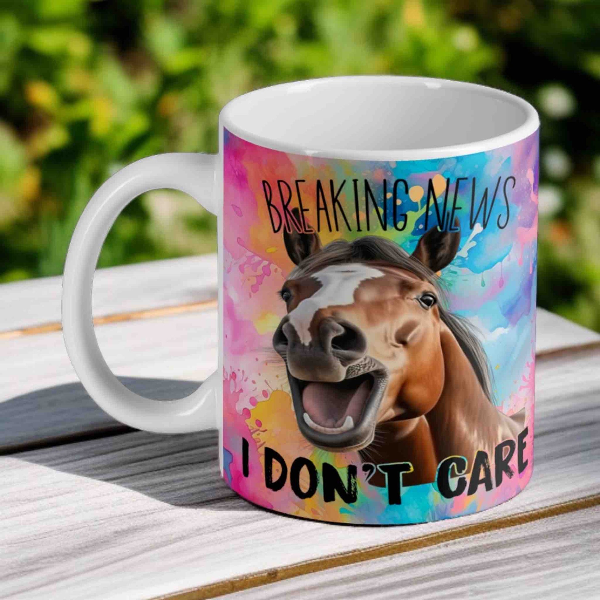 Breaking News: I Don’t Care! Funny Horse Playful Attitude 11oz Ceramic Mug - Laser Design Creations