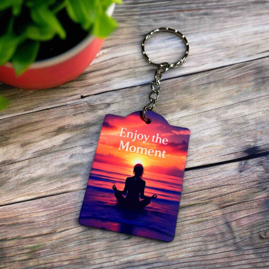 Enjoy the Moment - Serene Beach Sunset Meditation - Keyring / Bag Tag - Laser Design Creations