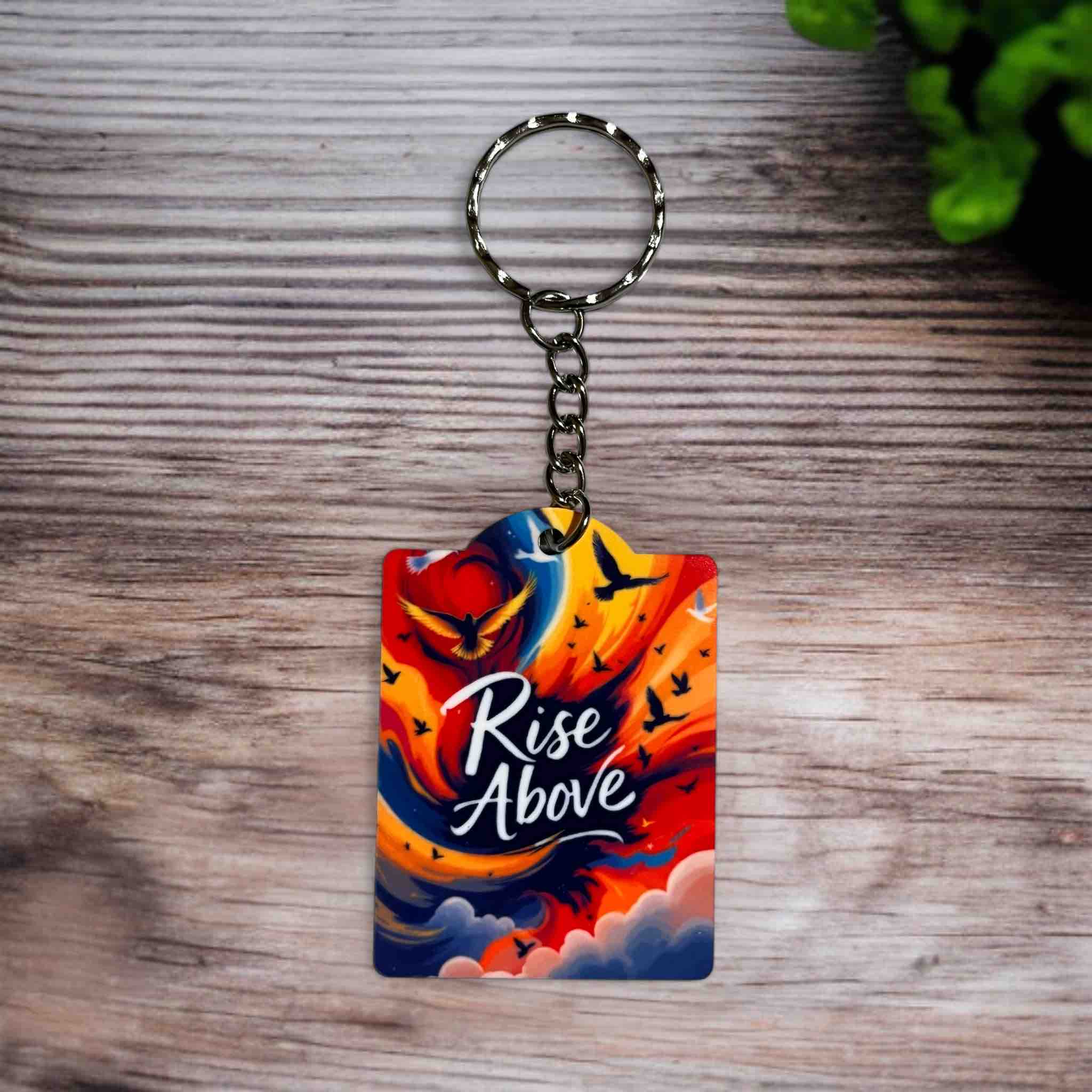 Rise Above - Inspirational Vibrant Sunset Birds - Keyring / Bag Tag - Laser Design Creations