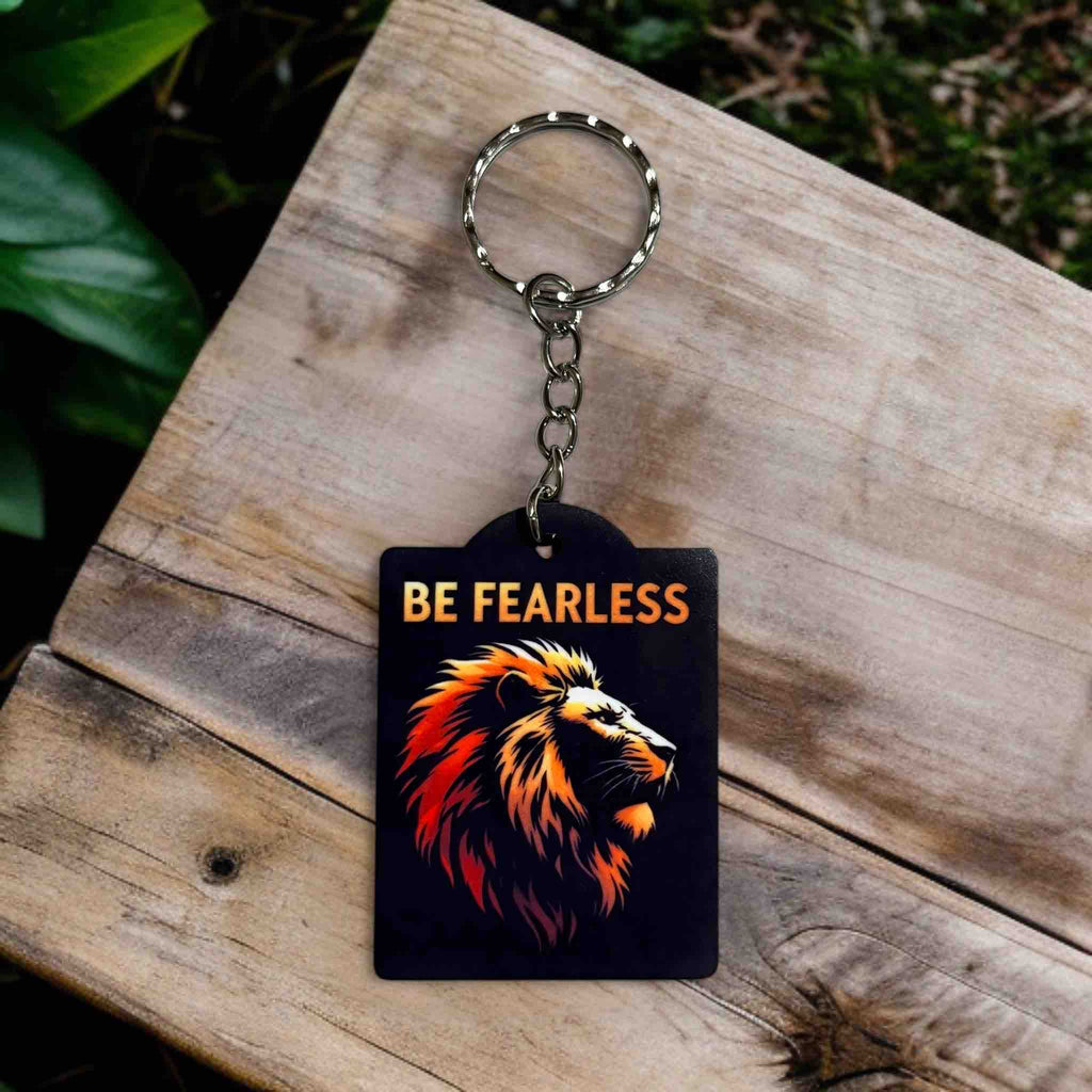 Be Fearless - Motivational Bold Lion with Fiery Mane - Keyring / Bag Tag - Laser Design Creations
