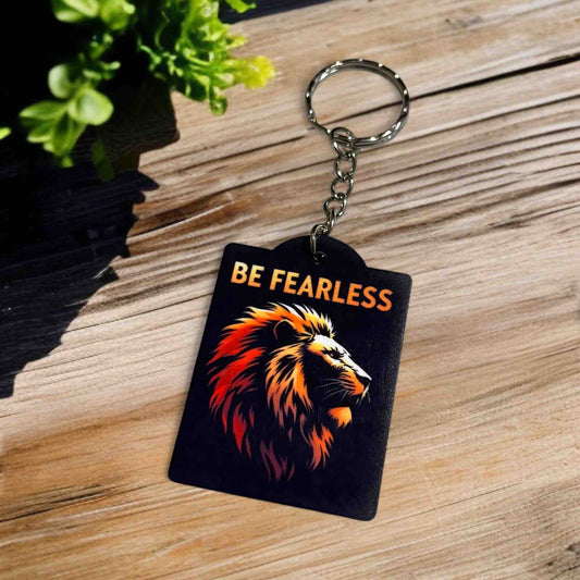 Be Fearless - Motivational Bold Lion with Fiery Mane - Keyring / Bag Tag - Laser Design Creations