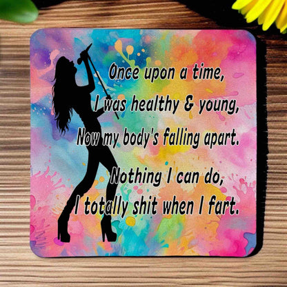 Once Upon a Time, I Totally Shit When I Fart - Pack of 4 Neoprene Coasters - Laser Design Creations