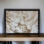 Boxing kangaroo Aussie pride wood engraved art in black frame, unique Australian decor by Laser Design Creations, Australia.