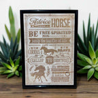 Advice from a Horse wood engraved art in black frame, inspirational horse decor by Laser Design Creations, Australia.