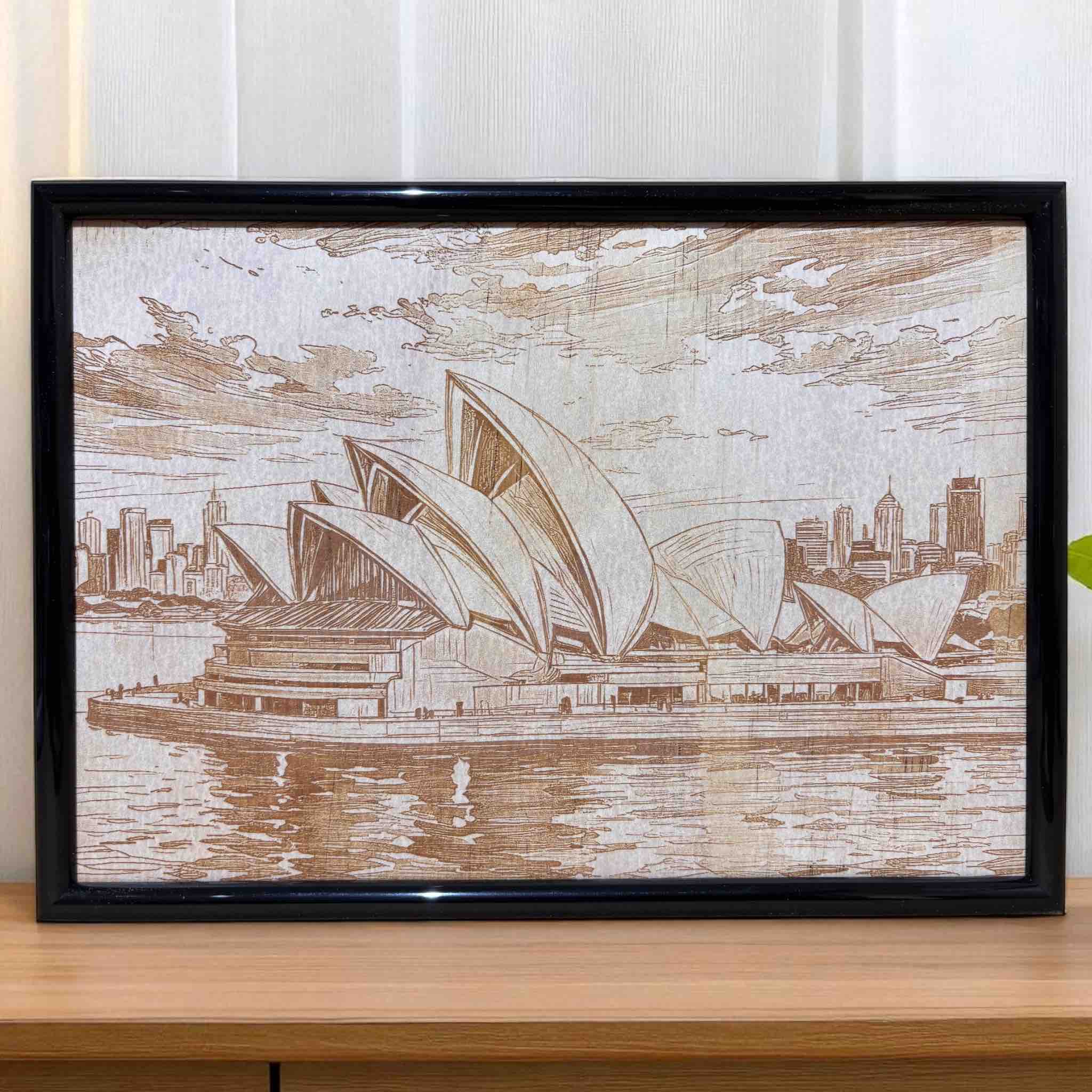Australian landmark wood engraved decor for home or office, Laser Design Creations.