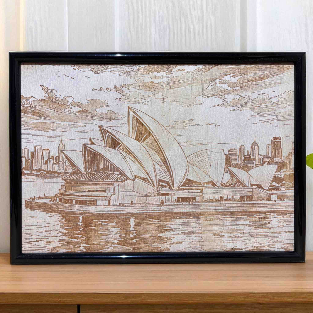 Australian landmark wood engraved decor for home or office, Laser Design Creations.