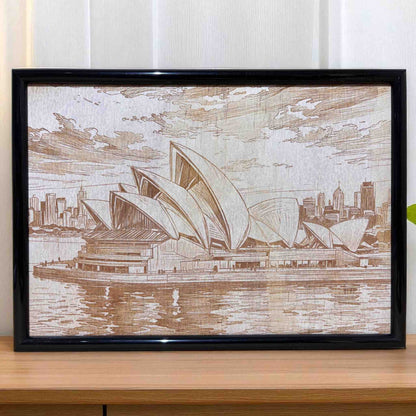 Australian landmark wood engraved decor for home or office, Laser Design Creations.
