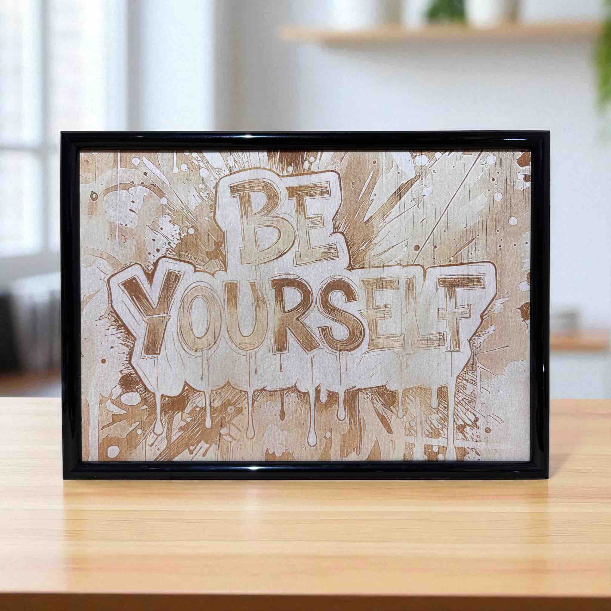 Be Yourself graffiti wood engraved art framed decor by Laser Design Creations.