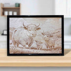 Highland cow family wood engraved art framed decor by Laser Design Creations.