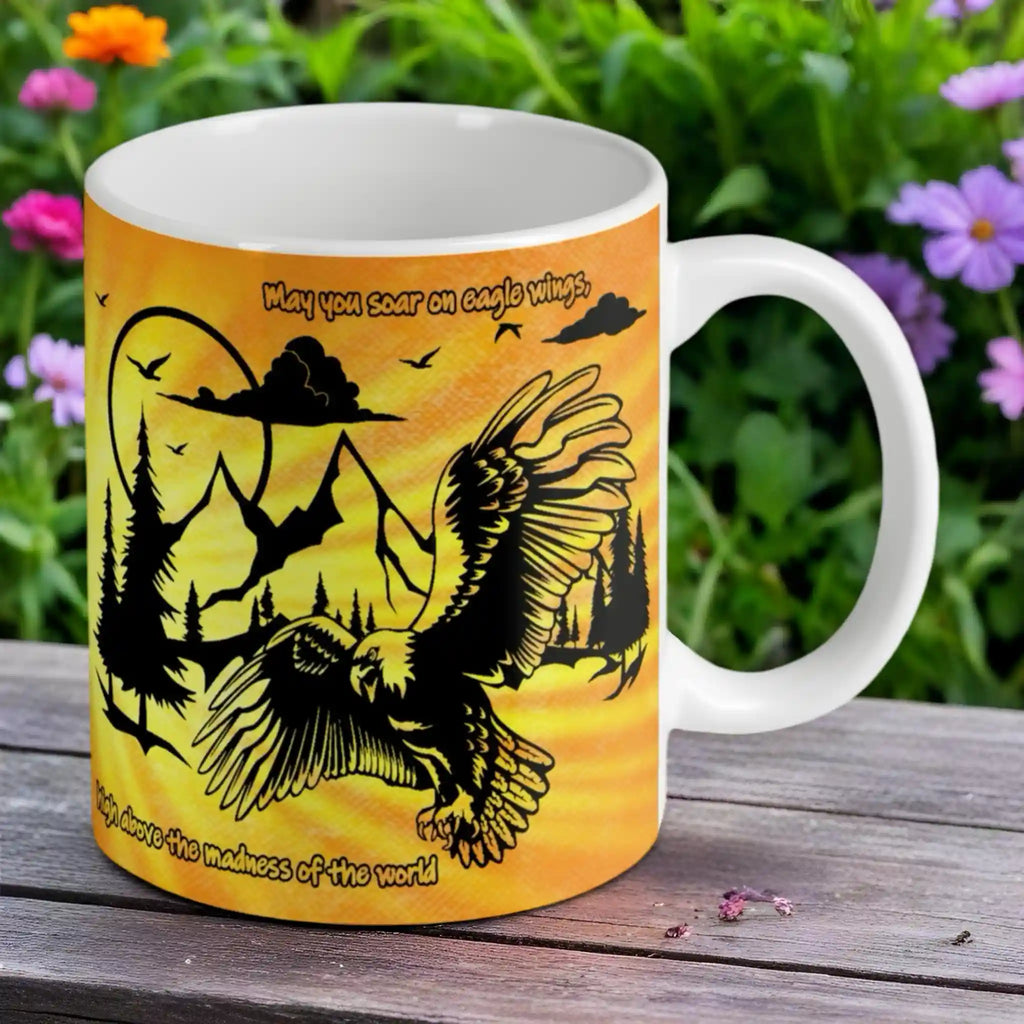 Reverse side of Majestic Soaring Eagle mug, showing the inspirational wildlife design by Laser Design Creations.